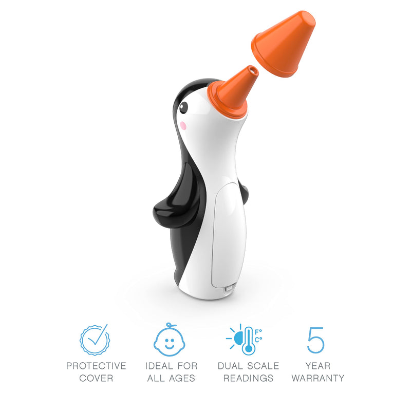 [Australia] - Pure Enrichment® ThermoBuddy™ Penguin Ear Thermometer - InstaRead™ Technology, LCD Backlit Display, 10 Memory Settings, Dual Scale Readings, Fever Alert and Cover - Ideal for Babies and Young Children 