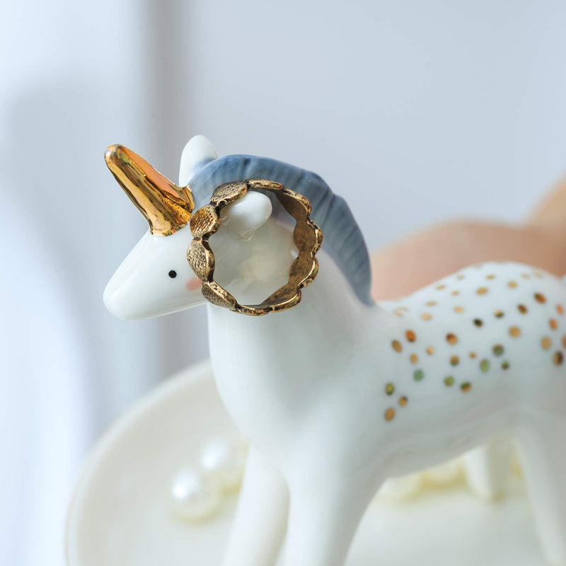 [Australia] - Vellarr Unicorn Ring Holder Dish Ceramic Jewelry Plate Jewel Display Organizer Trinket Tray, Engagement Wedding Gift 
