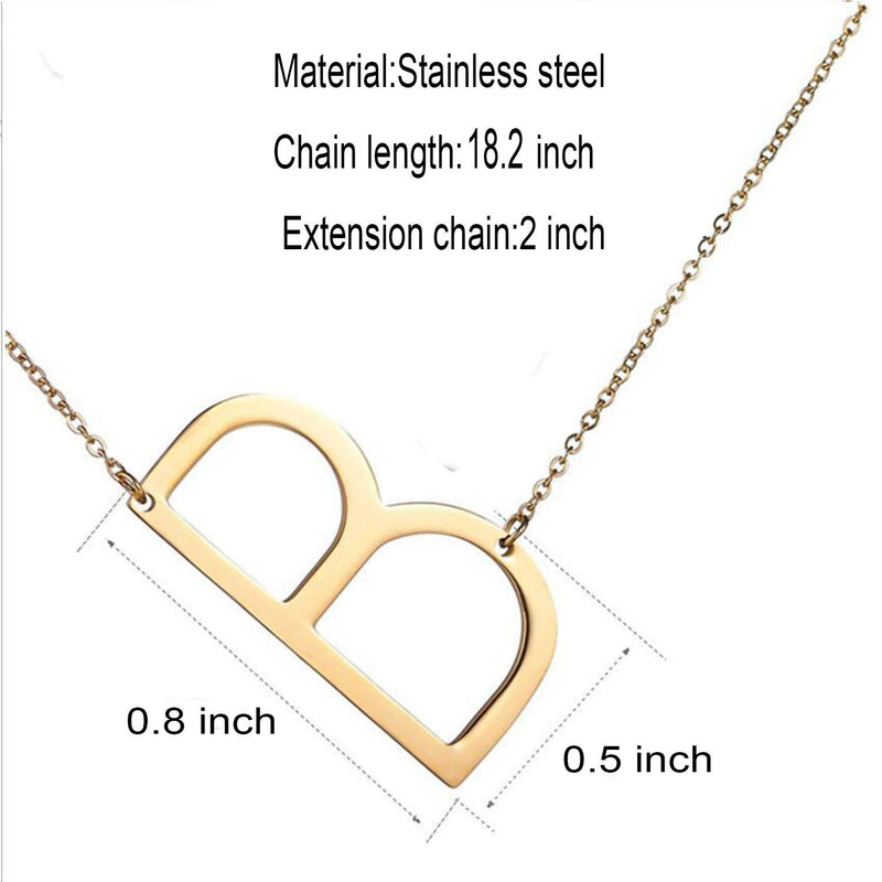 [Australia] - MOMOL Sideways Initial Necklace, 18K Gold Plated Stainless Steel Tiny Initial Necklace Dainty Personalized Letter Necklace Delicate Small Monogram Name Necklace for Women Girls B 