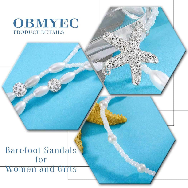 [Australia] - Obmyec Boho Pearl Barefoot Sandals Crystal Ankle Bracelet Beaded Foot Chain jewelry for Women and Girls (2pcs) 