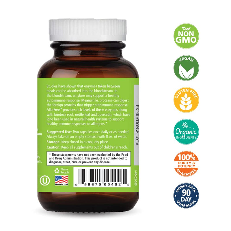 [Australia] - AllerFree Natural Allergy Support Supplement by Pure Essence Labs - Non Drowsy Pills for Sinus and Nasal Health Seasonal Allergies with Enzymes and Herbs - 60 Capsules 