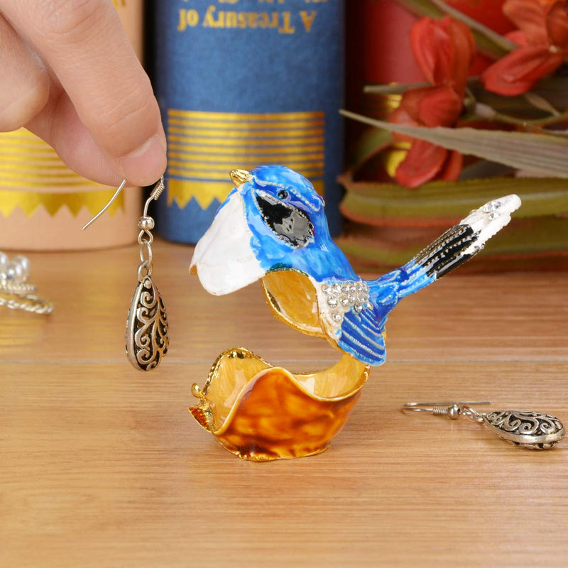 [Australia] - FZJ Blue Bird Figurine Crystal Jewelry Box Indoor Home Decoration Bird Lover Gift 