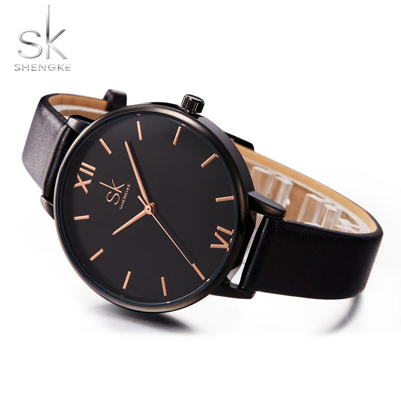 [Australia] - SHENGKE Women Watches Leather Band Decent Casual Geneva Waterproof Creative Ladies Watch reloj de Mujer K0039-Black 