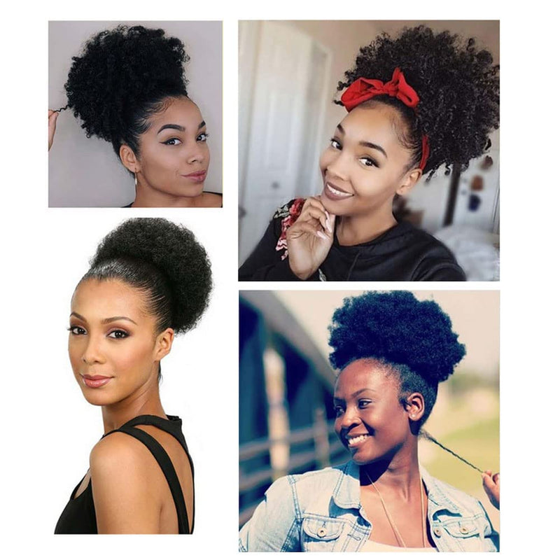 [Australia] - Synthetic Afro Puff Drawstring Ponytail Short Kinky Curly Hair Bun Extension Clip in Ponytail Hairpieces Short Curly Updo Hair Afro Bun Afro Chignon for Women Lady Girls (Black 8Inch) 