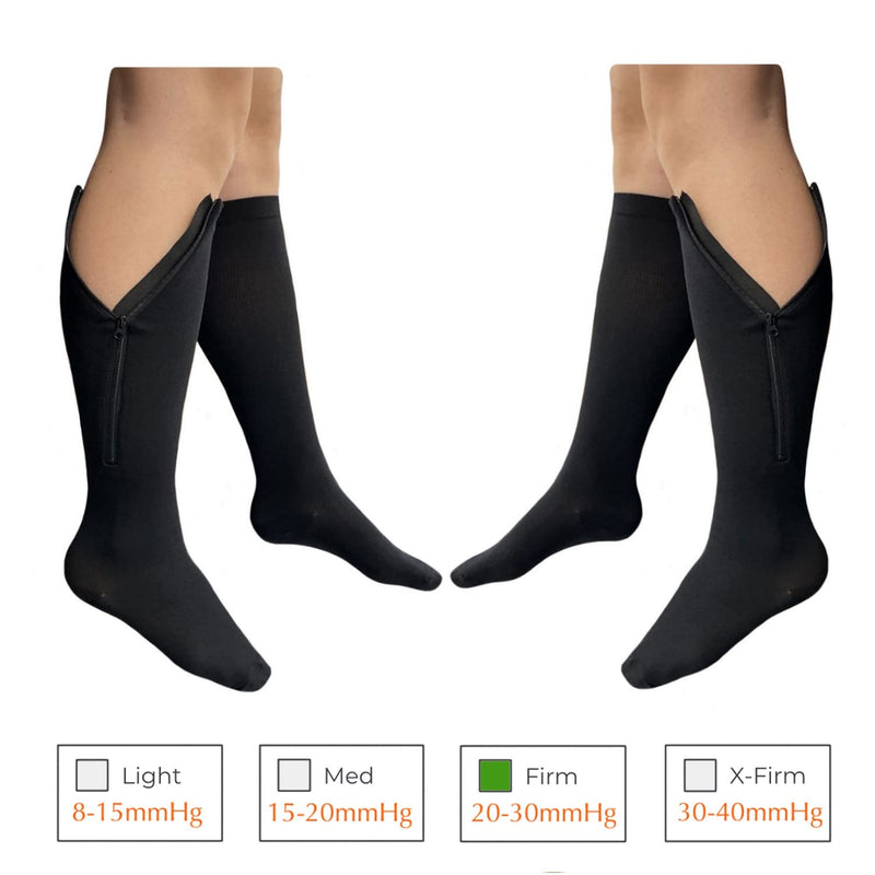 [Australia] - HealthyNees 2 Pairs Set Closed Toe 20-30 mmHg Zipper Compression Fatigue Swelling Circulation Knee Length Socks (Large/X-Large (2 Pair), Black) Large/X-Large (2 Pair) 
