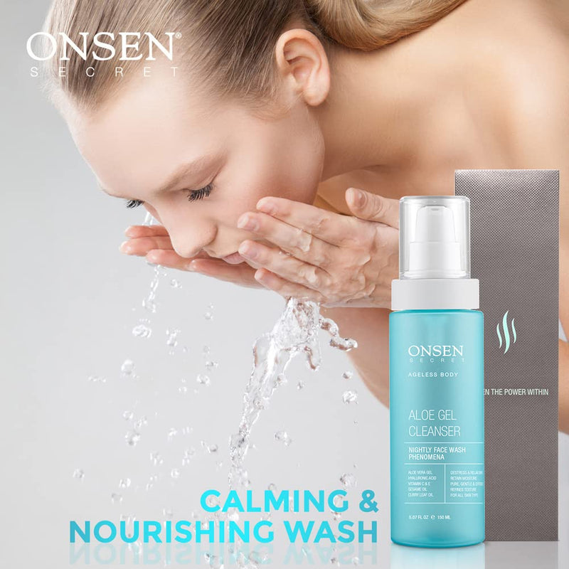 [Australia] - Onsen Secret Japanese Aloe Vera Face Wash - Premium Nightly Facial Cleanser for Makeup Removal, Heals Dry & Sensitive Skin, Hyaluronic Acid, Curry Leaf Oil, Vitamin C & E, Gel Cleanser Aloe Gel Cleanser 150 ml 