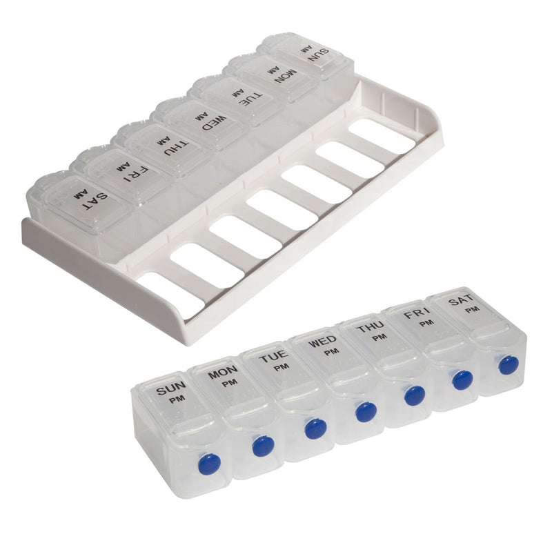 [Australia] - Safe and Sound 7 Day 14 Compartment AM and PM Push-button Easy-open Pill Box, Printed and Braille, Includes Two Patient Record Cards 14 Count (Pack of 1) 