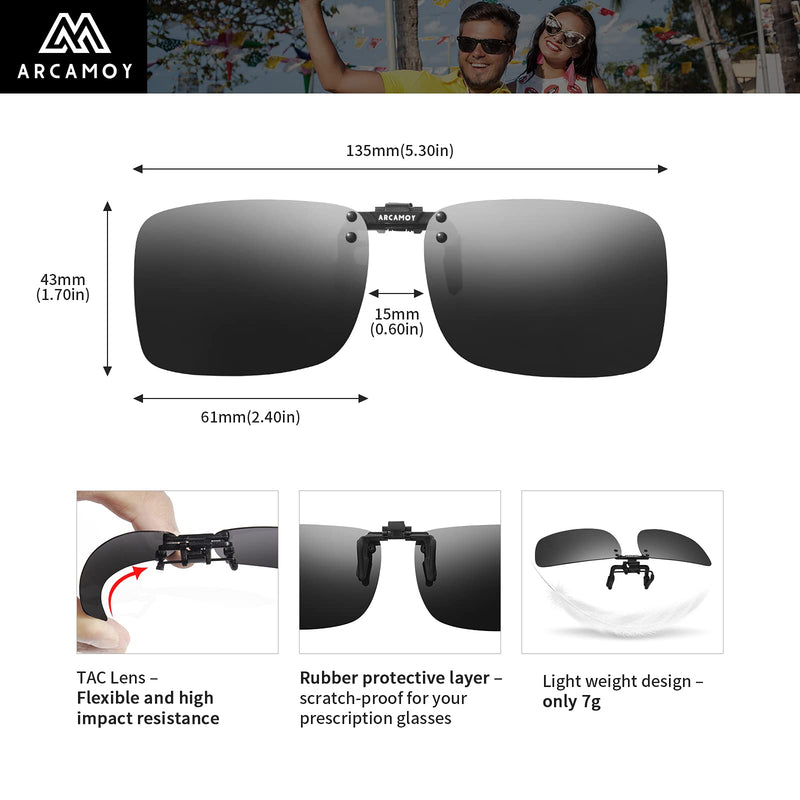 [Australia] - ARCAMOY Clip on Sunglasses Over Prescription Glasses Polarized Anti Glare Flip Up UV Protection Driving Glasses For Men Women Black 