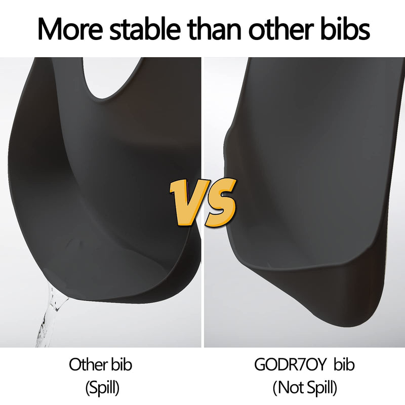 [Australia] - GODR7OY Silicone Bibs, Waterproof Soft Bibs for Babies & Toddlers, Baby Bibs Adjustable for 6-27 Months Eating, 2 Pack Stain Resistant Silicone Baby Bib Black,grey 