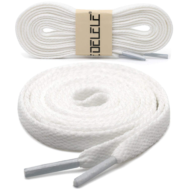 [Australia] - DELELE 2 Pair Flat Shoe laces 5/16" Wide Shoelaces for Athletic Running Sneakers Shoes Boot Strings 23.62"Inch (60CM) 01 White 