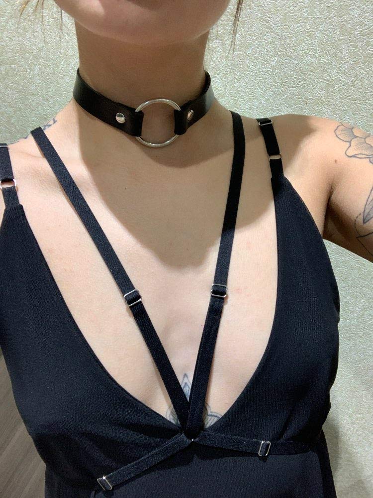 [Australia] - PU Leather Choker Necklace for Women O Ring Gothic Jewelry Heart Punk Rock Adjustable Black Collar Choker Cosplayer 