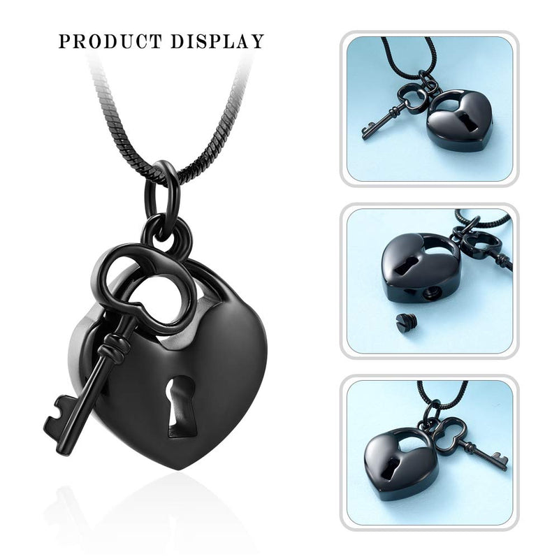 [Australia] - Cremation Jewelry for Ashes Stainless Steel Key To My Heart Urn Necklace Memorial Keepsake Pendant for Ashes Black 