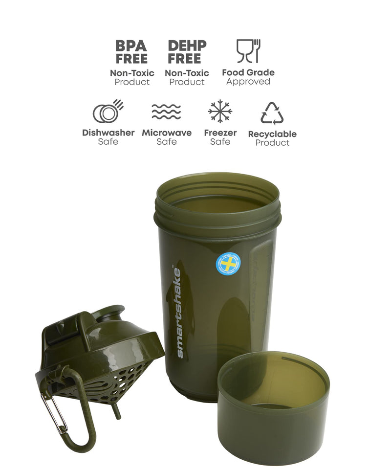 [Australia] - Smartshake Original2Go One Protein Shaker Bottle With Storage – 800ml BPA Free Large Gym Shake Bottles for Women Leakproof Water Bottle for Protein Shakes (Army Green) Army Green 