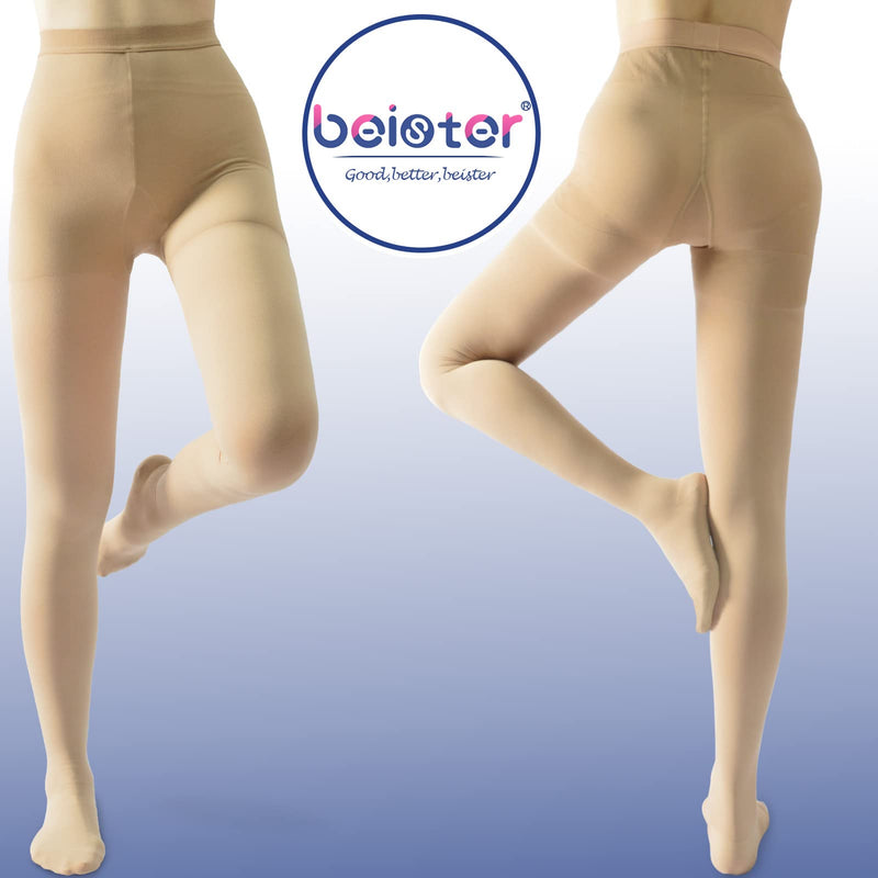 [Australia] - Beister Medical Compression Pantyhose for Women & Men, Opaque Closed Toe 20-30mmHg Graduated Support Tights Beige S 