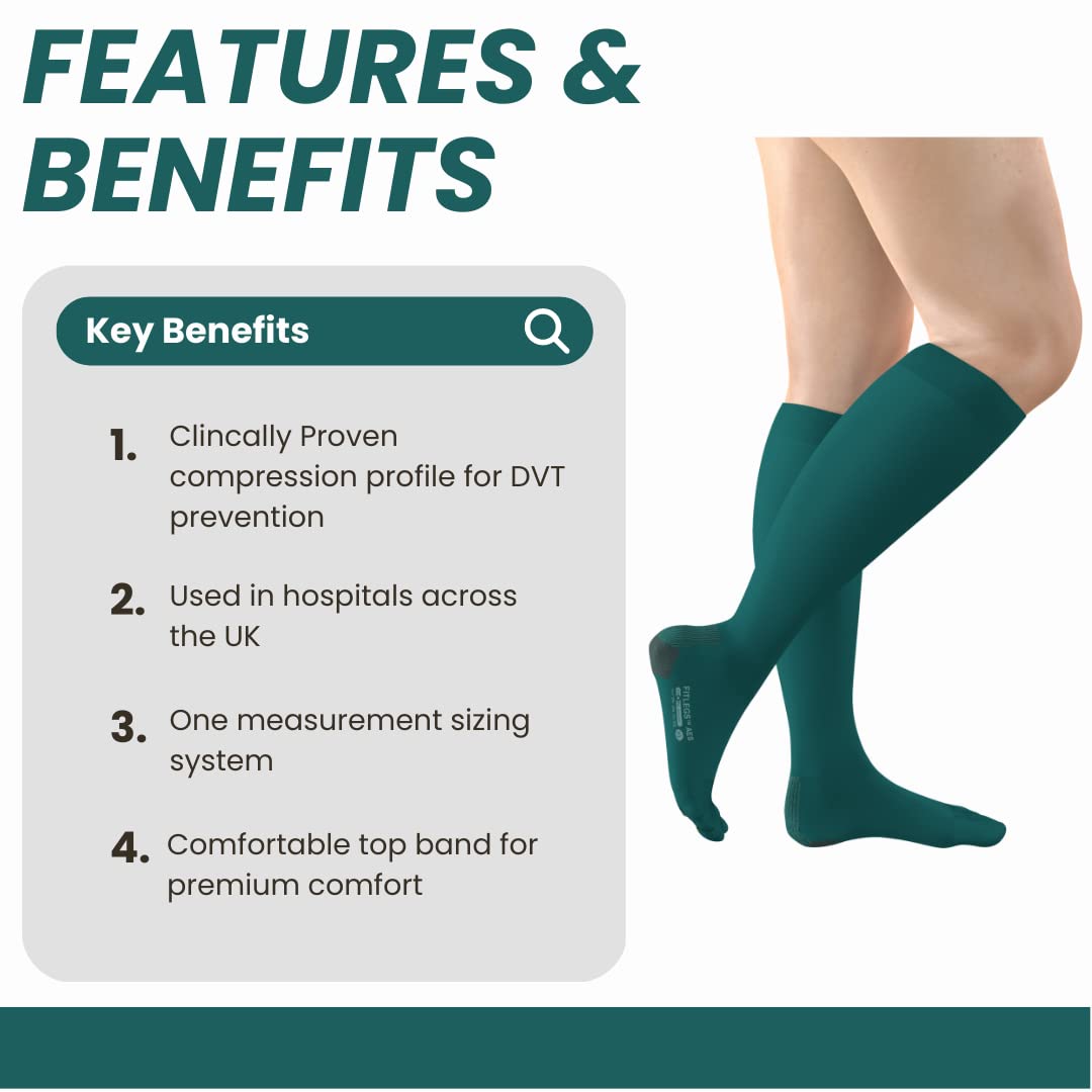 Fitlegs Anti-Embolism Stockings (1 Pair) - Open-Toe - Below Knee - 18mmHg -  AES Teal Green Stockings - Hospital Compression Stockings - DVT Stockings  Small