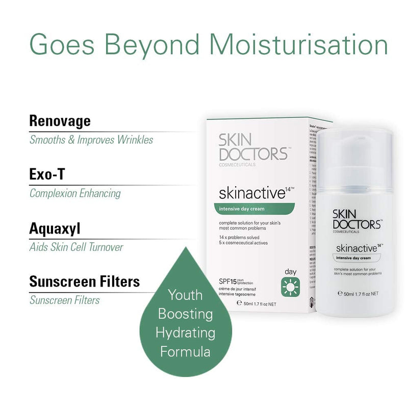 [Australia] - Skin Doctors Skinactive 14 Intensive Day Cream Moisturiser for the face, with SPF15, Skin Active helps hydration, firmness, anti ageing & reduces redness, pore size, fine lines, wrinkles, sagging skin, sun spots, uneven skin tone and pigmentation - 50ml 