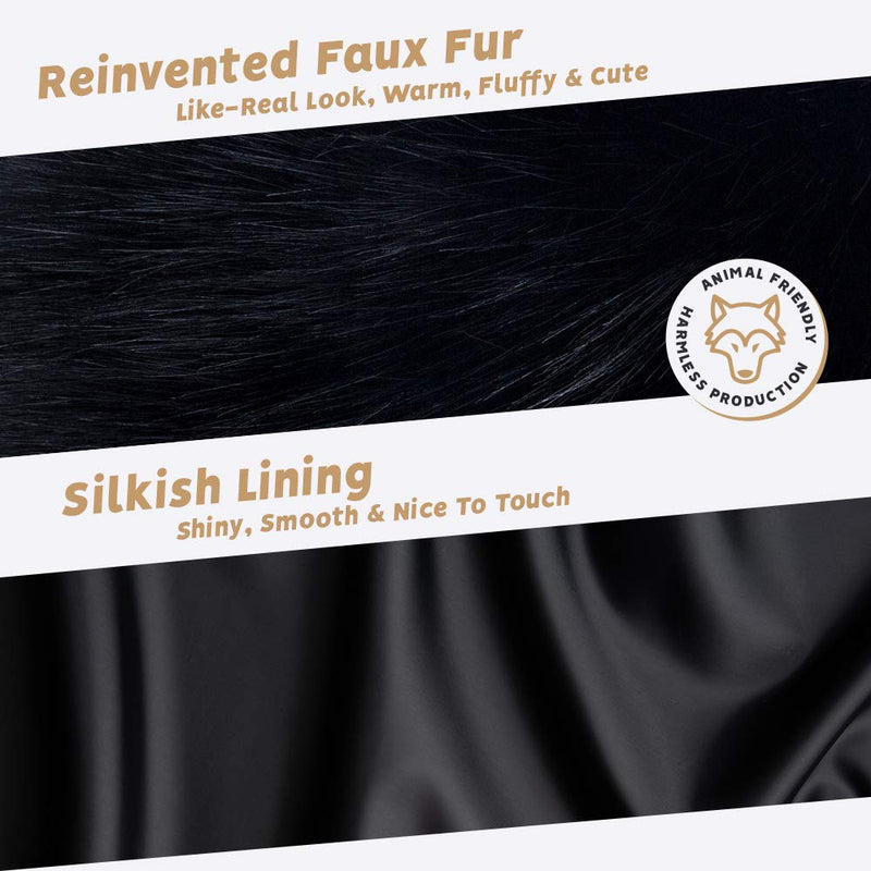 [Australia] - Futrzane Faux Fur Trim for Hood Replacement - Like Real Fur - Buttons Included Large Black Raccoon 