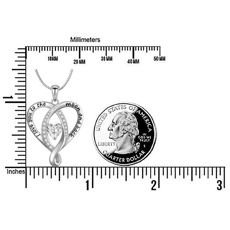 [Australia] - 925 Sterling Silver Jewelry Engraved Love Heart Pendant Necklace Gift for Women Girls Mum I Love You To The Moon and Back 2 