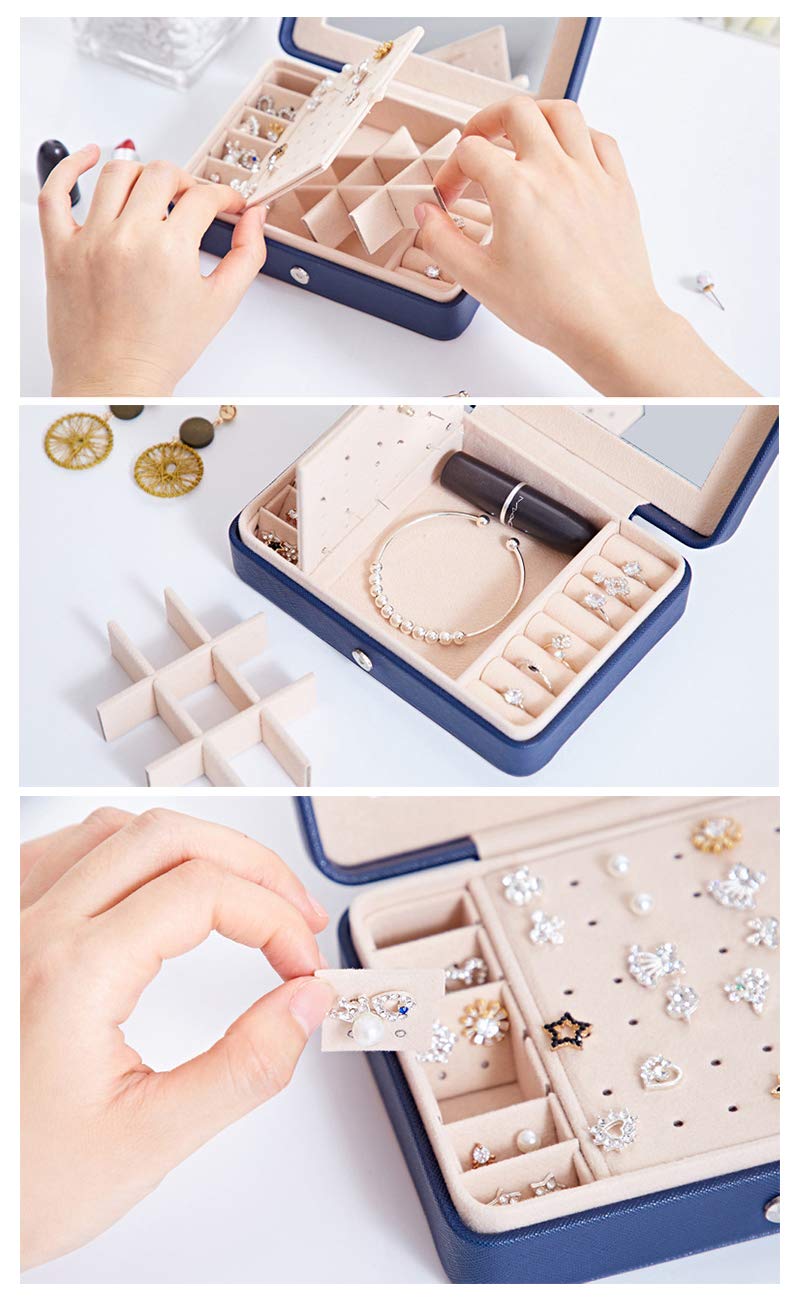 [Australia] - Bausweety Jewelry Box Necklace Earrings Rings Jewelry Accessory Organizer for Women Girls Light Blue 