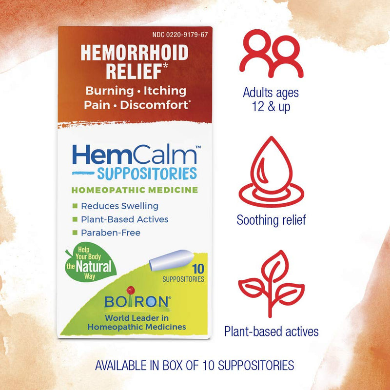 [Australia] - Boiron HemCalm Suppositories for Hemorrhoid Relief of Pain, Itching, Swelling or Discomfort - 10 Count 10 Count (Pack of 1) 