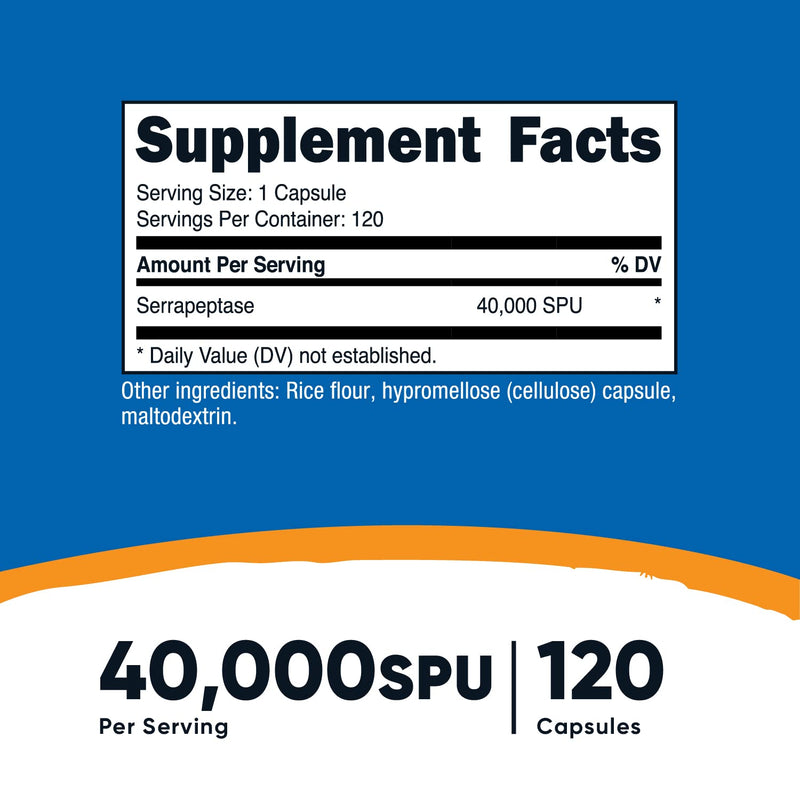 [Australia] - Nutricost Serrapeptase 40,000 SPU, 120 Capsules - Gluten Free, Non-GMO, and Vegetarian Friendly 