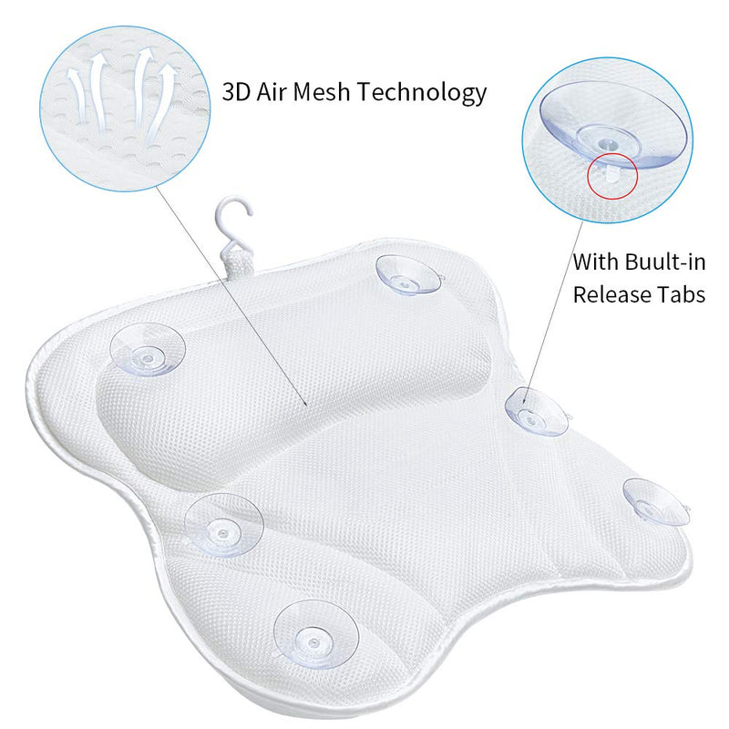 [Australia] - Bath Pillow, SPA Pillow for Bathtub Support Neck,Head and Back with Strong Non-Slip Suction Cups and Comfortabl 3D AirMesh Bath Pillow for men and women 