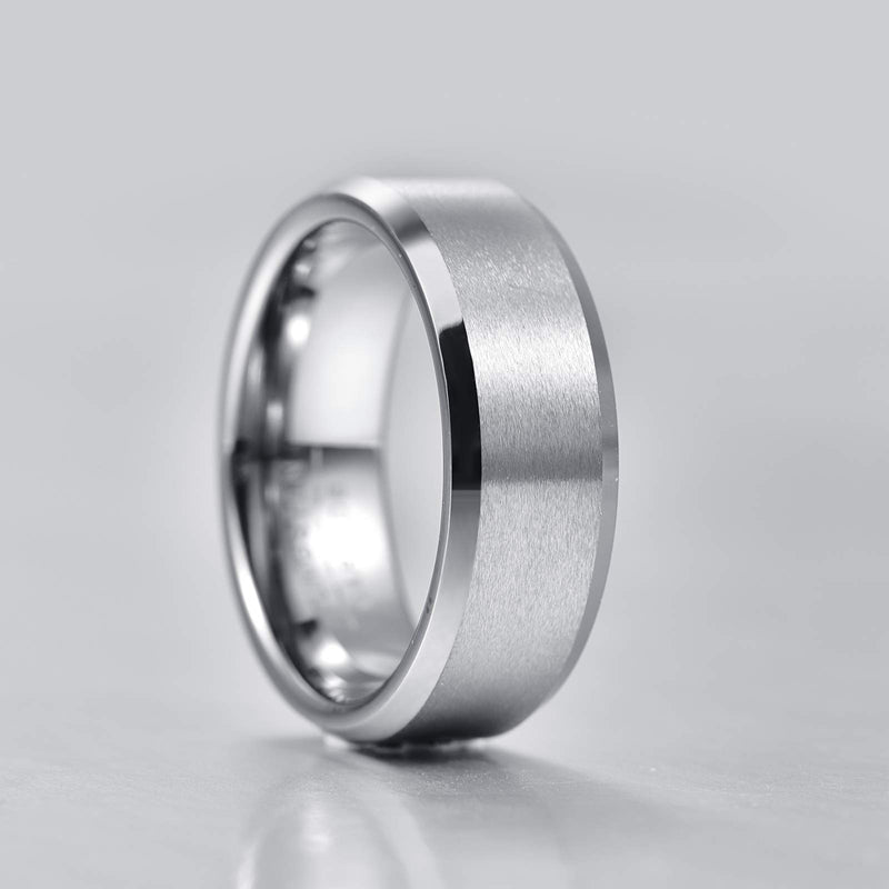 [Australia] - Merthus 8mm Wedding Ring for Men Tungsten Carbide Pinky Silver/Black Band Comfort Fit 8 