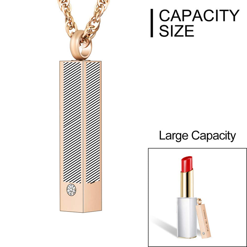 [Australia] - Cremation Jewelry for Ashes Cube Ashes Necklace Urn Necklace Minimalist Vertical Bar Stainless Steel Memorial Pendant Keepsake - With Me Always - Customize Available Rose Gold 