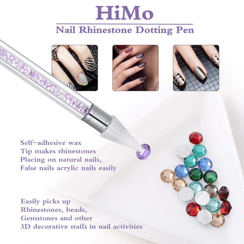 [Australia] - Nail Rhinestone Picker Dotting Tool with Extra 2 Wax Head, Dual-ended DIY Nail Art Tool With Pink Acrylic Handle 