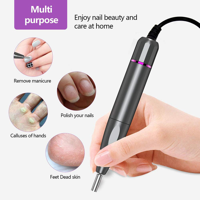 [Australia] - Electric Nail Drill, Portable Acrylic Nail Kit Machine, Nail File for Acrylic, Gel Nails, Manicure Pedicure Polishing Shape Tools Design for Home Salon Use grey 