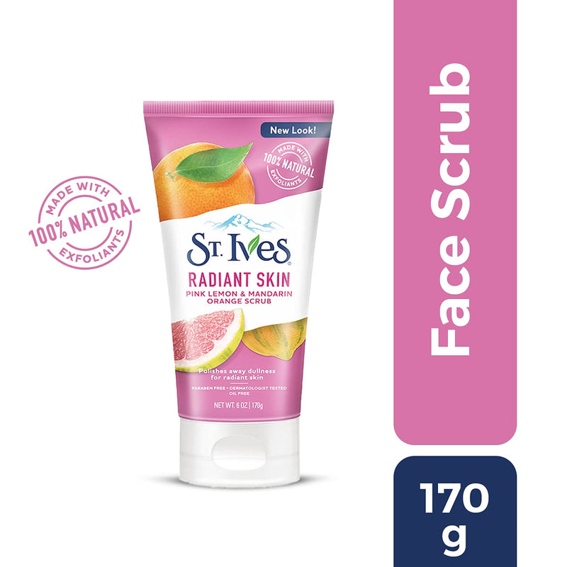 [Australia] - St. Ives Radiant Skin Face Scrub For Dull Skin Pink Lemon and Mandarin Orange Dermatologist-Tested Face Wash Scrub With 100 percent Natural Exfoliants 6 oz 