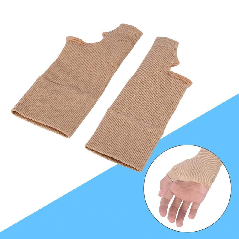 [Australia] - Thumb Hand Wrist Support, 1 Pair Elastic Beige Thumb Support, Arthritis Joint Sprains Glove, Breathable Wrist Support Brace Fingerless Glove with Gel Thumb Injury Pads for Hand Wrist Joint Support 