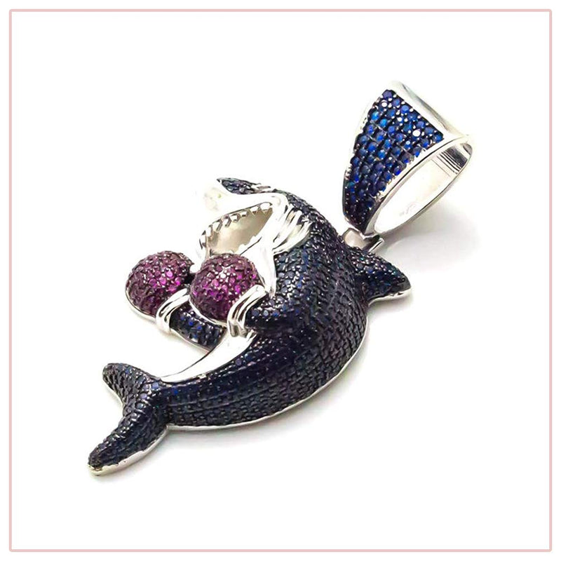 [Australia] - Nsitbbuery Hip Hop Night Club Bar Zircon Boxing Shark Pendant Stainless Steel Chain Necklace White Blue 