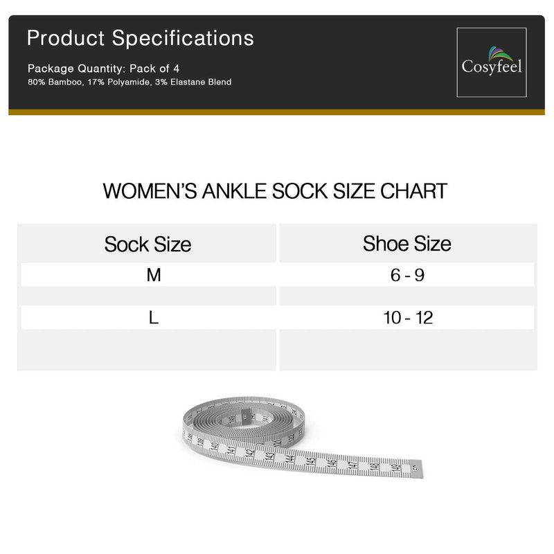 [Australia] - Cosyfeel Diabetic Socks Women Loose Diabetic Ankle Socks Bamboo Socks for Women's, 4 Pairs Diabetics Neuropathy Socks Black Large 