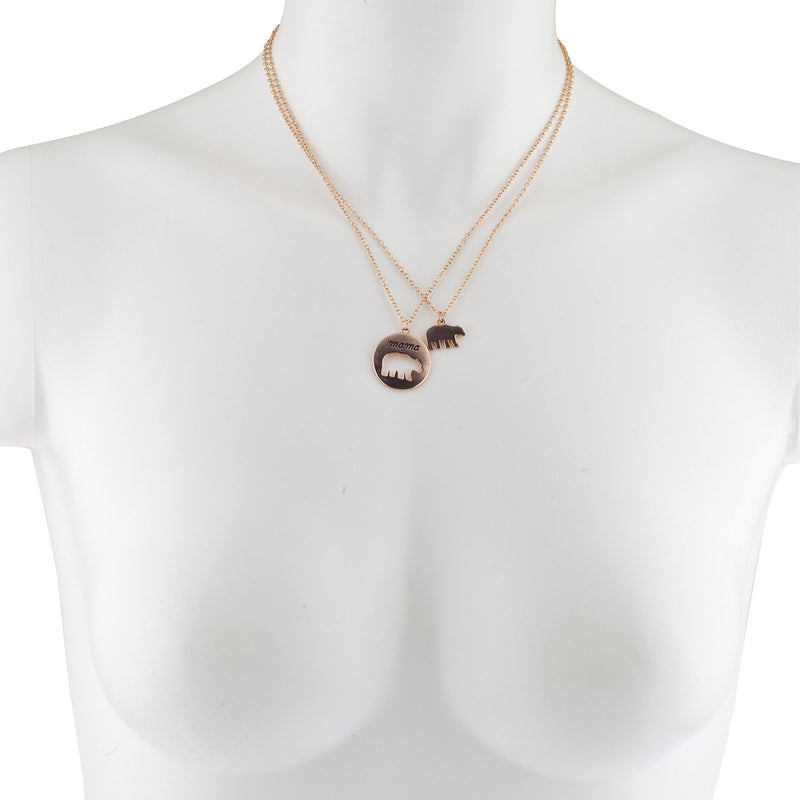 [Australia] - Lux Accessories Mama Bear Mother Daughter Charm Necklace Set 2 Rose Gold 