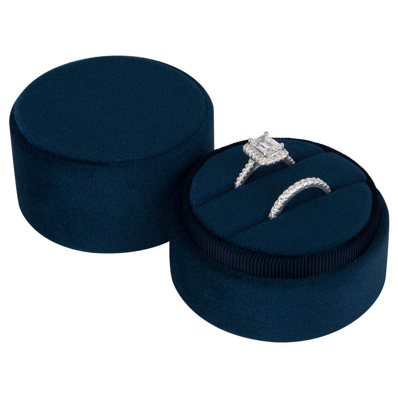 [Australia] - Koyal Wholesale Round Velvet Ring Box, Navy Blue Double Ring Slot Wedding Ceremony Ring Box with Detachable Lid, 2 Piece Engagement Ring Box Holder, Proposal, Wedding, Heirloom, Ring Bearer Ring Box 