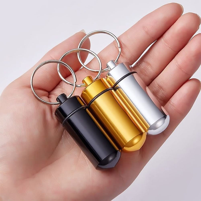 [Australia] - 7 Pcs Portable Mini Pill Boxes Waterproof Aluminum Alloy Pills Bottle 7 Colors in 7 Days Pill Holder Keychain Pill Container 