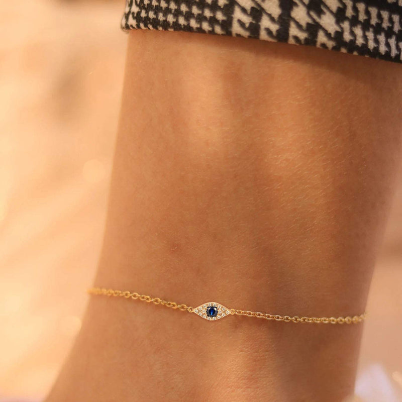 [Australia] - WEARON Blue Evil Eye Anklet Handmade 18k Gold Plated Dainty Boho Beach Cute Ankle Bracelet Adjustable Layered Foot Chain for Women 