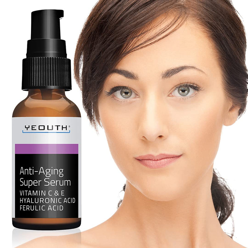 [Australia] - Anti-aging Super Serum, Ferulic Acid, Vitamin C, Vitamin E, Hyaluronic Acid by YEOUTH. Night Cream and Day Cream. Face Cream Reduces Visible Signs Of Aging, Wrinkles, Fine Lines - 1oz 