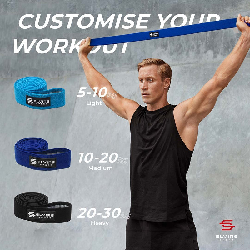[Australia] - ELVIRE Fabric Resistance Bands for Working Out | Exercise Bands Resistance Bands Set of 3 | Booty Bands for Women Workout Bands Resistance Loops | Leg Bands for Working Out Glute Bands, Squat Bands Long Blue & Black 