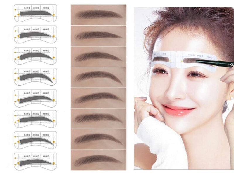 [Australia] - SKYWXHN-8 Sets Eyebrow Shaping StencilS Eye Brow Guide Template Kit Makeup DIY Tool-32 pcs 