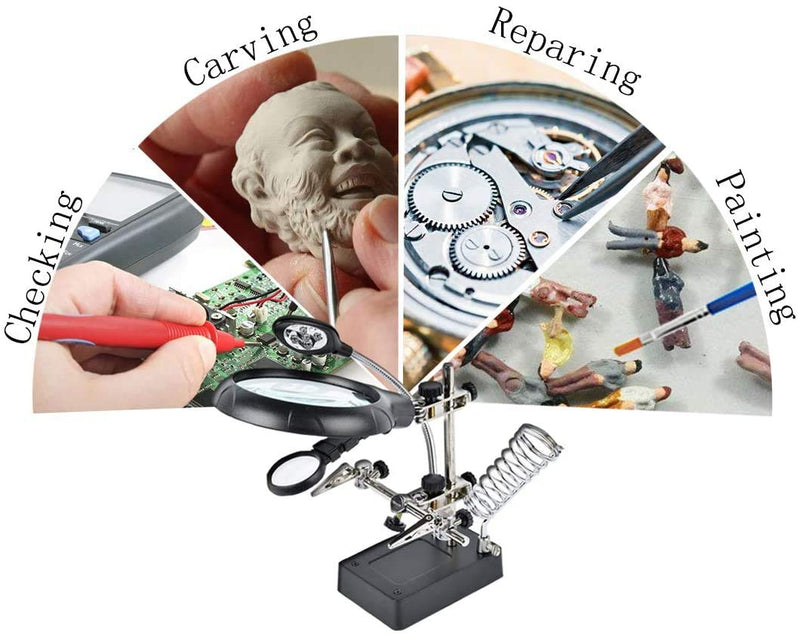 [Australia] - Beileshi 2.5X 7.5X 10X LED Light Helping Hands Magnifier Soldering Station,Magnifying Glass Stand with Auxiliary Clamp and Alligator Clips 2.5x+7.5x+10x 