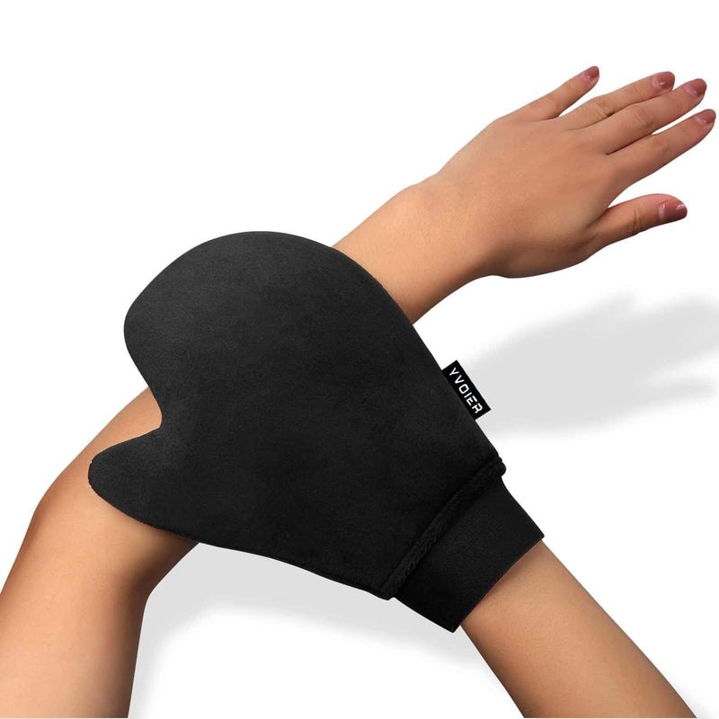 [Australia] - Yvoier Self Tanning Mitt Applicator - Elastic Wrist Tan Mitt Applicator Microfibre Tanning Lotion Applicator Self Tanning Glove Sunless Tanning Mitt Streak Free Tan for Tanner Spray Mousse Lotions Tan Mitt Black 