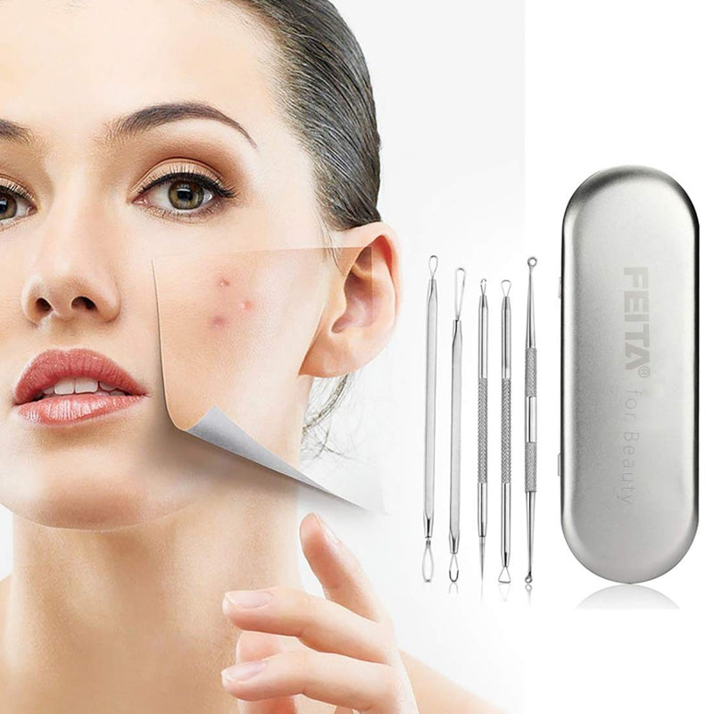 [Australia] - FEITA Blackhead Remover Tools Kit Best Acne Pimple Comedone Extractor with Metal Case - Treatment Whitehead Popping Zit Removing for Nose Face Skin Risk Free 