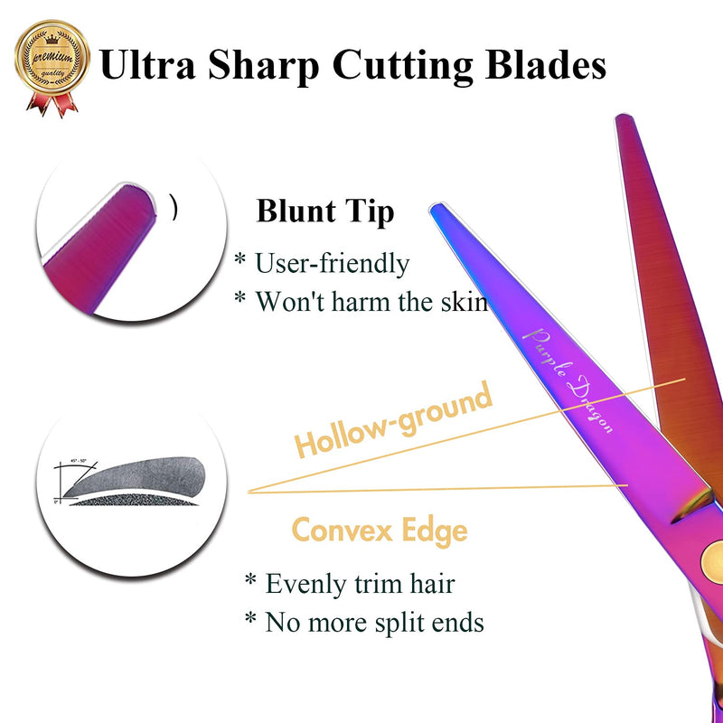 [Australia] - Purple Dragon Hairdressing Scissors Set Multi-Colour 5.5 Inch Hair Cutting & Thinning Scissors Kit for Men Women Kids Home Salon Barber Multi-coiored 
