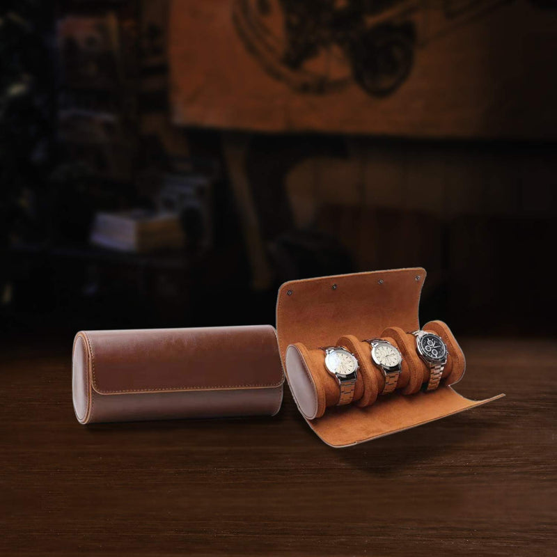 [Australia] - ZHZM Watch Travel Storage Case-Watch Roll Travel Case for Men and Women- 3 Watch Storage and Organizer-Secure Storage with Innovative Removable Pillows & Solid Dividers for Home Storage, Travel and Display ( Dark Brown) 