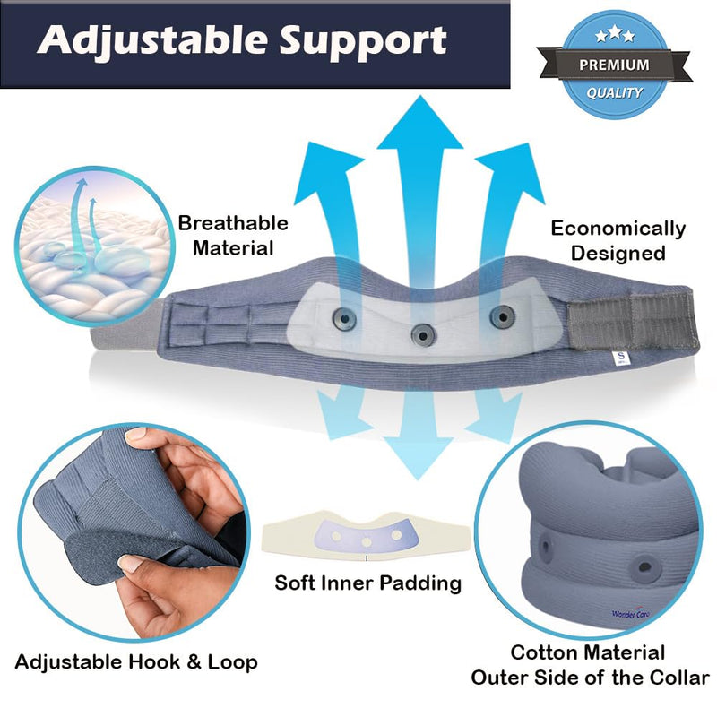 [Australia] - Wonder Care Cervical Collar for Neck Pain Soft Neck Support Brace for Spondylitis Neck Pain Relief for Men & Women Grey (Large: 4"-4.5") L (Pack of 1) 