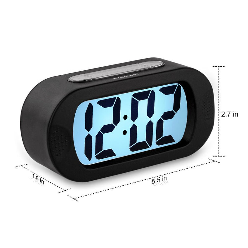 [Australia] - Digital Alarm Clock - Plumeet Travel Clock with Snooze and Nightlight - Easy to Set Simple Bedside Alarm Clocks for Kids - Ascending Sound - Battery Powered (Black) Black 