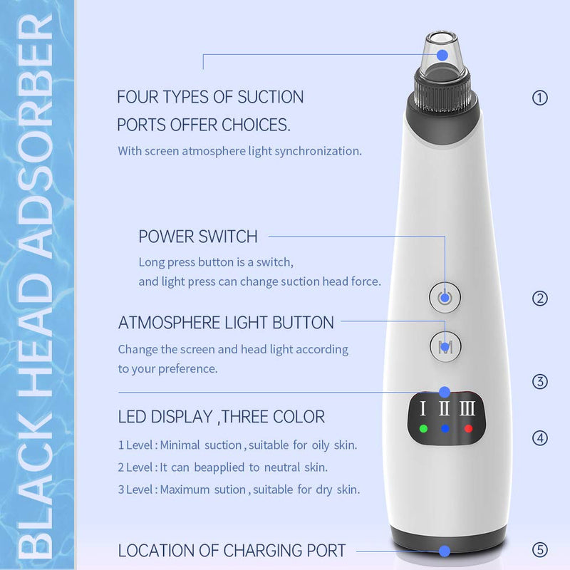 [Australia] - Blackhead Remover Pore Vacuum Cleaner - Remove blackheads and whiteheads, 3 adjustable suction power and 6 hole-shaped vacuum cleaners. Facial pore cleansing Male and female beauty instrument 