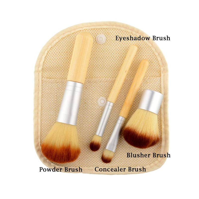 [Australia] - AKOAK 4 Pcs Eco-friendly Bamboo Handle Makeup Brush, Can Carry Cosmetic Bag, Beauty Tools, Blush Powder, Eye Shadow Foundation Set 